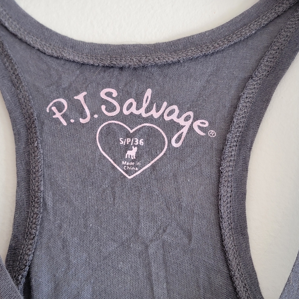 PJ Salvage Heart Stripe Racerback Tank Top Gray Cream Pink Tee Vintage Americana - Picture 3 of 11